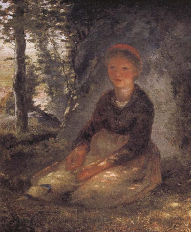 Jean Francois Millet Shepherdess sitting under the shadow Norge oil painting art
